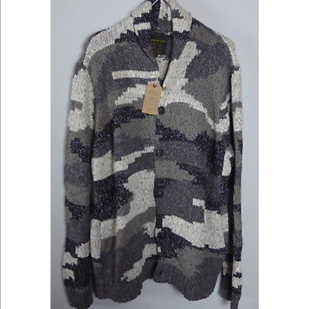 Lucky Shawl Collar Camo Woven Cardigan Sweater NWT